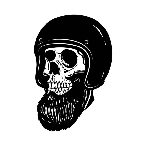 Illustration Eines Bärtigen Totenkopfes Rennfahrerhelm Gestaltungselement Für Logo Etikett Schild — Stockvektor