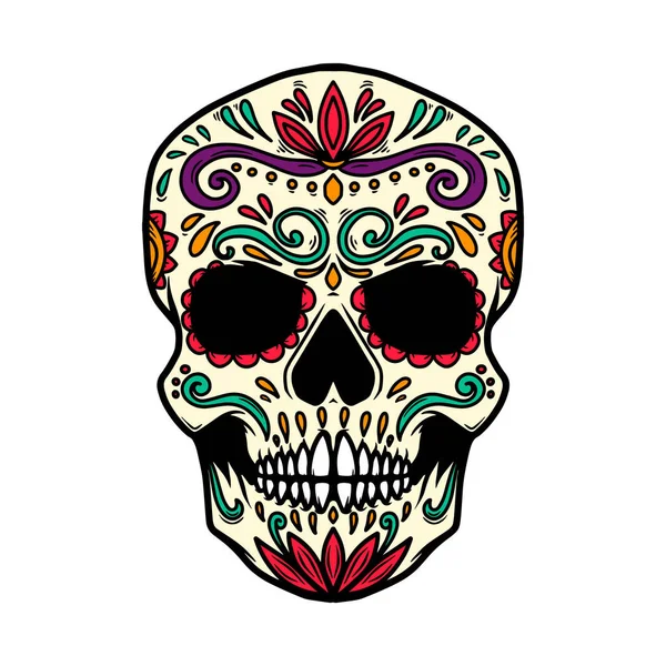 メキシコの砂糖の頭蓋骨のイラスト ラベル サイン ポスターのデザイン要素 ベクターイラスト — ストックベクタ