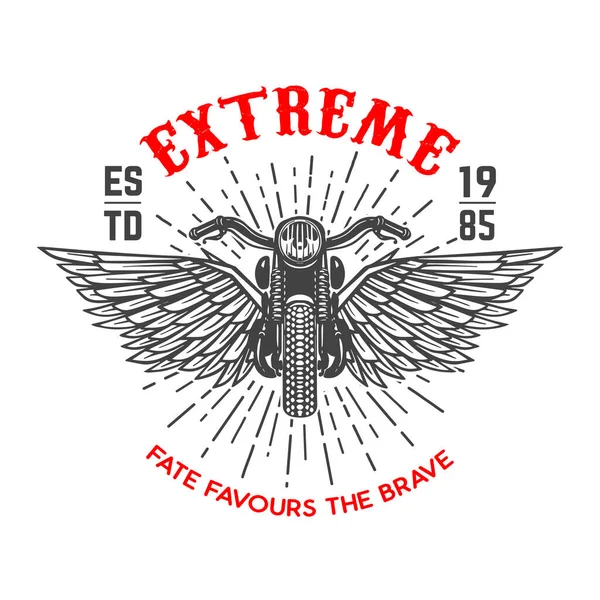 Extrem Emblemvorlage Mit Geflügeltem Motorrad Gestaltungselement Für Logo Etikett Schild — Stockvektor