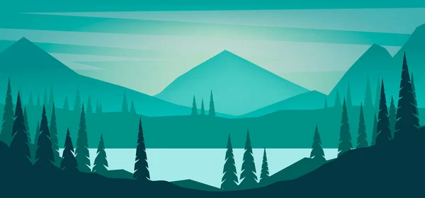 Cartoon Mountain Landscape Flat Style Design Element Poster Card Banner — Stock Vector