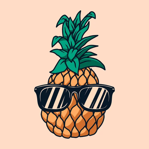 Illustrazione Ananas Con Occhiali Sole Stile Incisione Elemento Design Poster — Vettoriale Stock