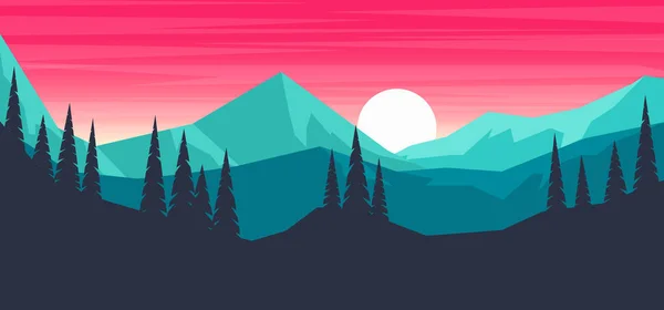 Cartoon Mountain Landscape Flat Style Design Element Poster Card Banner — Stock Vector