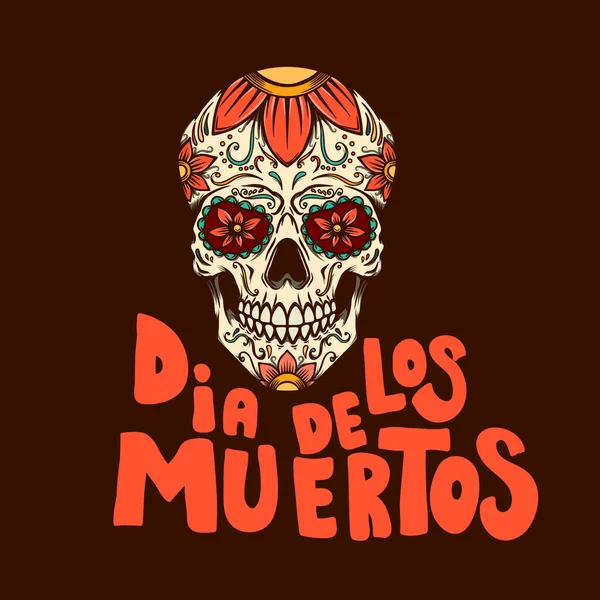 Dia Los Muertos Ölüm Günü Harfli Şeker Kafatası Poster Kart — Stok Vektör