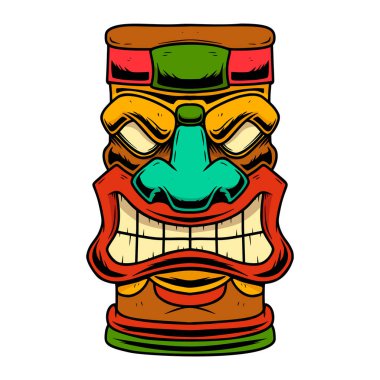 Tiki idol tasviri. Logo, etiket, işaret, poster için tasarım elemanı. Vektör illüstrasyonu