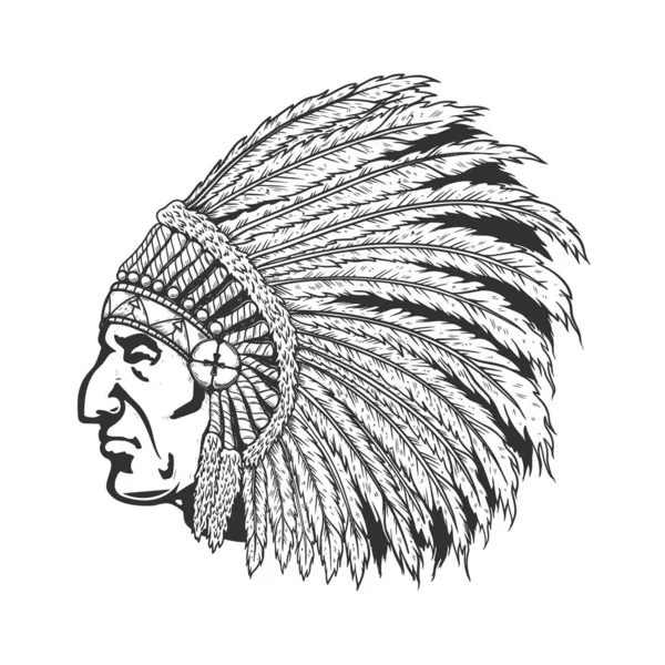 Ilustracja Rdzennej Amerykańskiej Głowy Tradycyjnym Nakryciu Głowy Element Projektu Logo — Wektor stockowy