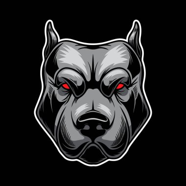 Kızgın köpek kafası tasviri. Logo, etiket, işaret, amblem, poster tasarımı. Vektör illüstrasyonu