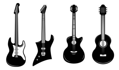 Set of illustrations of rock guitars. Design element for poster, emblem, sign, logo. Vector illustration clipart