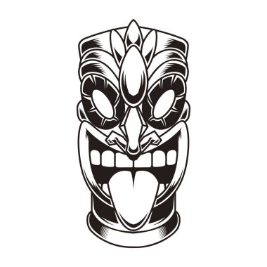 Tiki idol tasviri. Logo, etiket, işaret, poster için tasarım elemanı. Vektör illüstrasyonu
