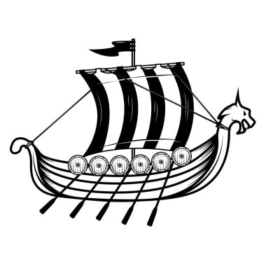 Viking gemisi. Drakkar. Poster, amblem, işaret, logo için tasarım elemanı. Vektör illüstrasyonu