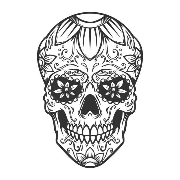 Illustration Mexikansk Sockerskalle Designelement För Logotyp Etikett Skylt Affisch Vektorillustration — Stock vektor