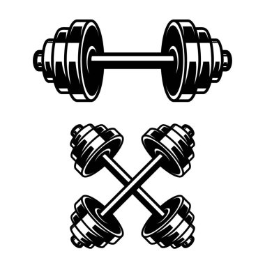 Fitness dumbbells isolated on white background. Design element for logo, label, sign, emblem, poster. Vector illustration clipart