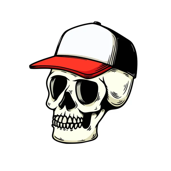 Illustrazione Del Cranio Umano Berretto Baseball Isolato Sfondo Bianco Elemento — Vettoriale Stock