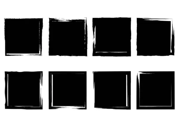 Serie Quadrati Grunge Pennellate Elemento Design Poster Emblema Segno Logo — Vettoriale Stock