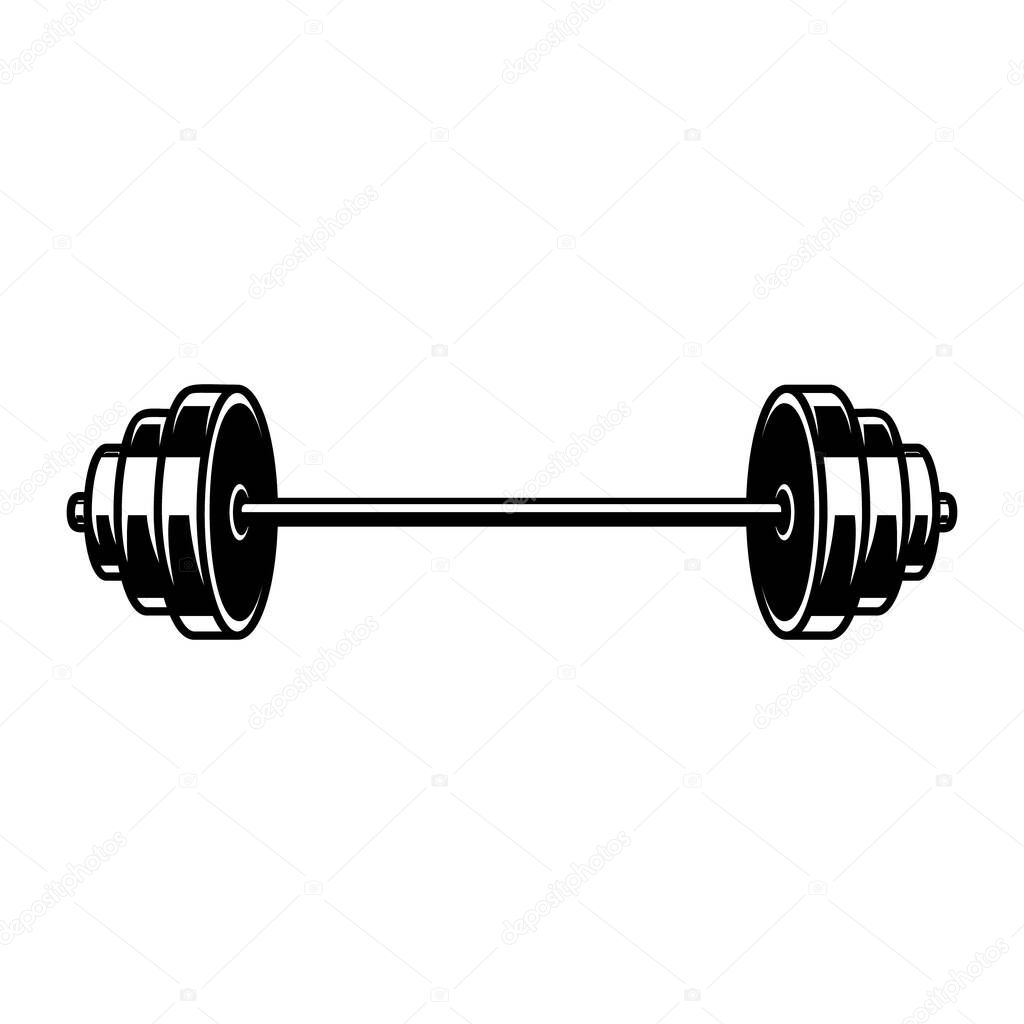 Illustration of Weightlifting barbell. Design element for logo, label, sign, emblem, poster. Vector illustration