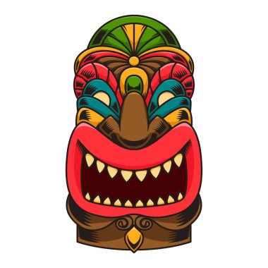 Tiki idol tasviri. Logo, etiket, işaret, poster için tasarım elemanı. Vektör illüstrasyonu