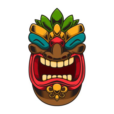 Tiki idol tasviri. Logo, etiket, işaret, poster için tasarım elemanı. Vektör illüstrasyonu