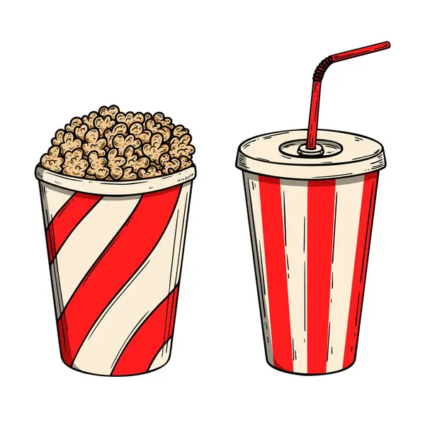 Ilustracja Popcornu Sody Element Projektowy Plakatu Karty Banera Menu Ilustracja — Wektor stockowy
