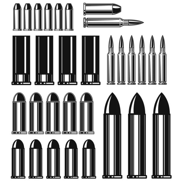 一套老式单色风格子弹和弹药筒的图解 海报的设计元素 矢量说明 — 图库矢量图片