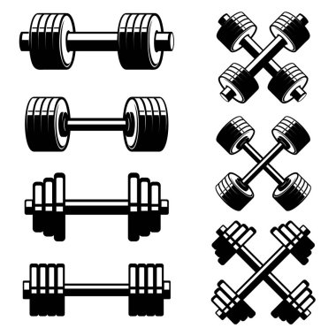 Fitness dumbbells isolated on white background. Design element for logo, label, sign, emblem, poster. Vector illustration clipart