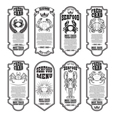 Yengeçli deniz ürünleri broşürleri. Yengeç eti. Poster, pankart ve kart için tasarım elemanı. Vektör illüstrasyonu