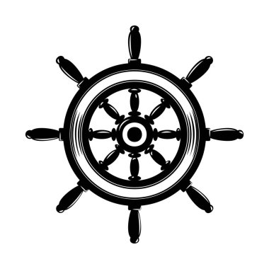 Geminin direksiyon simidinin tek renkli hali gibi. Logo, etiket, işaret, amblem, poster tasarımı. Vektör illüstrasyonu