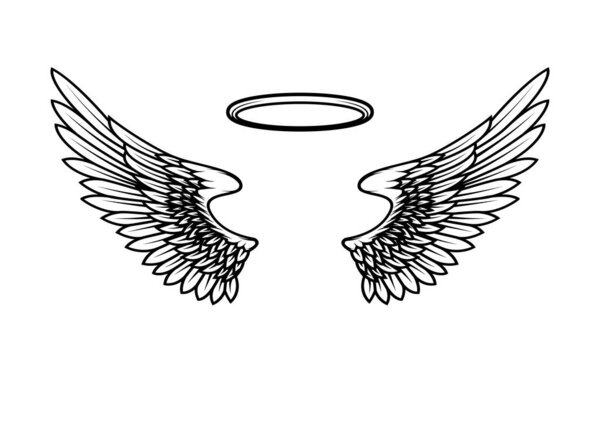 Angels wings with nimbus. Design element for poster, card, banner, t shirt. Vector illustration