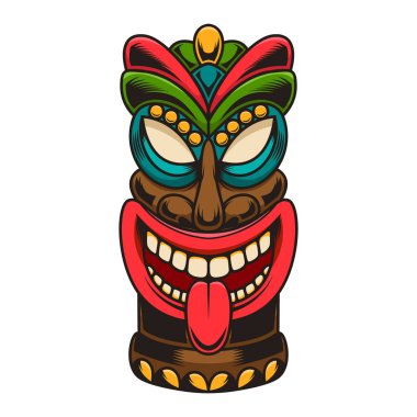 Tiki idol tasviri. Logo, etiket, işaret, poster için tasarım elemanı. Vektör illüstrasyonu