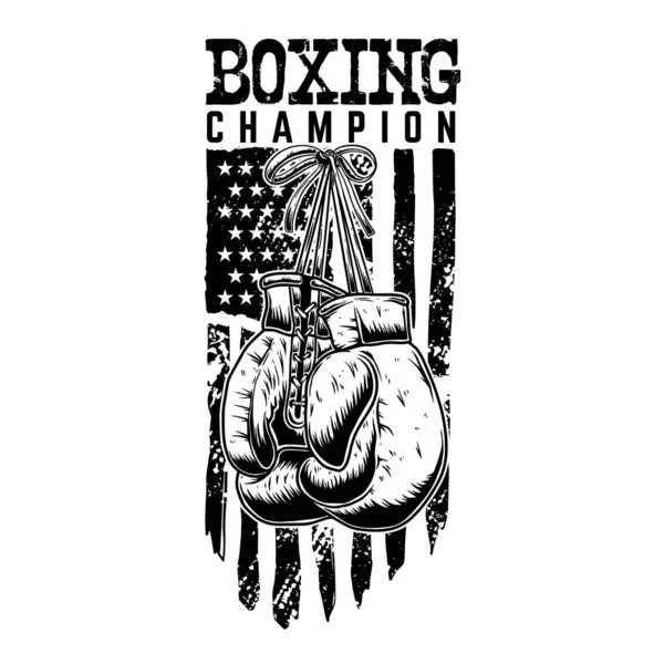 Boxing champion. Boxing gloves on american flag background. Design element for poster, card, t-shirt print, banner. Vector illustration