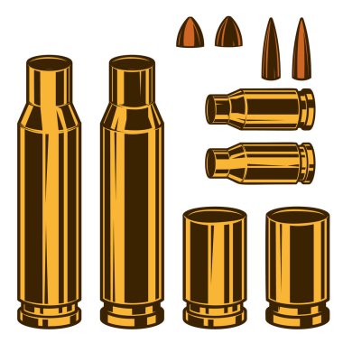 Mermi kovanları. Poster, kart, pankart, imza, logo, etiket, amblem için tasarım ögesi. Vektör illüstrasyonu