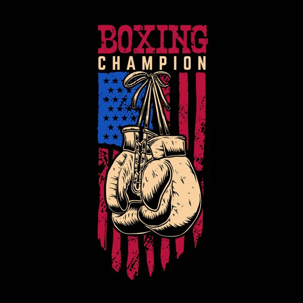 Boxing champion. Boxing gloves on american flag background. Design element for poster, card, t-shirt print, banner. Vector illustration