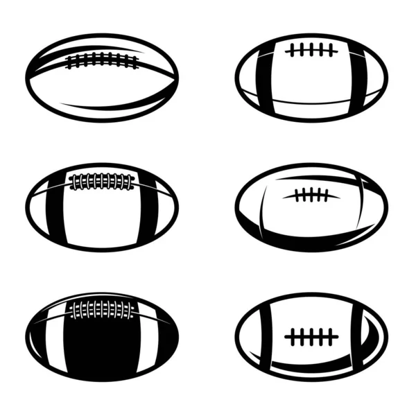 Set Illustrazioni Palline Rugby Stile Vintage Monocromatico Elemento Design Logo — Vettoriale Stock