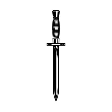 Illustration of dagger in monochrome style. Design element for logo, label, sign, emblem. Vector illustration clipart