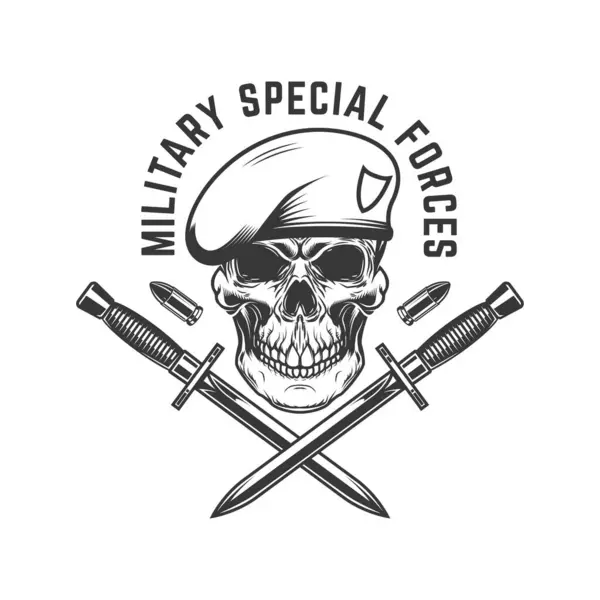 Wojskowe Siły Specjalne Czaszka Spadochroniarza Skrzyżowanymi Nożami Element Projektowy Logo — Wektor stockowy