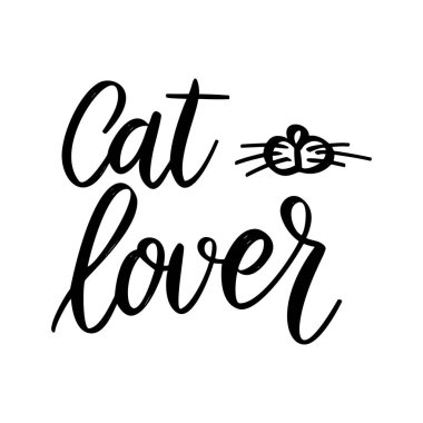 Kedi sever. Beyaz arka planda harf cümlesi. Tebrik kartı, tişört ve poster için tasarım elemanı. Vektör illüstrasyonu