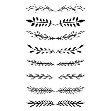 El çizimi çiçek dalları. Çiçek metin ayırıcıları. Tebrik kartı, tişört ve poster için tasarım elemanı. Vektör illüstrasyonu