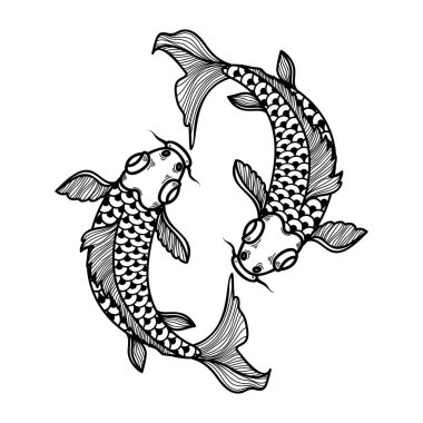 Sazan balığının resmi. Poster, kart, pankart, menü için tasarım ögesi. Vektör illüstrasyonu