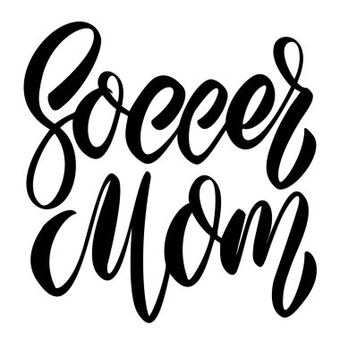 Futbolcu anne. Beyaz arka planda harf cümlesi. Tebrik kartı, tişört ve poster için tasarım elemanı. Vektör illüstrasyonu