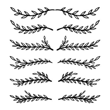 El çizimi çiçek dalları. Çiçek metin ayırıcıları. Tebrik kartı, tişört ve poster için tasarım elemanı. Vektör illüstrasyonu