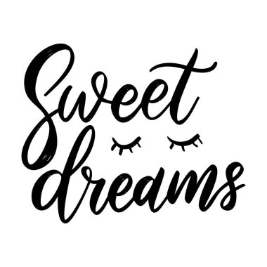 Tatlı rüyalar. Beyaz arka planda harf cümlesi. Tebrik kartı, tişört ve poster için tasarım elemanı. Vektör illüstrasyonu