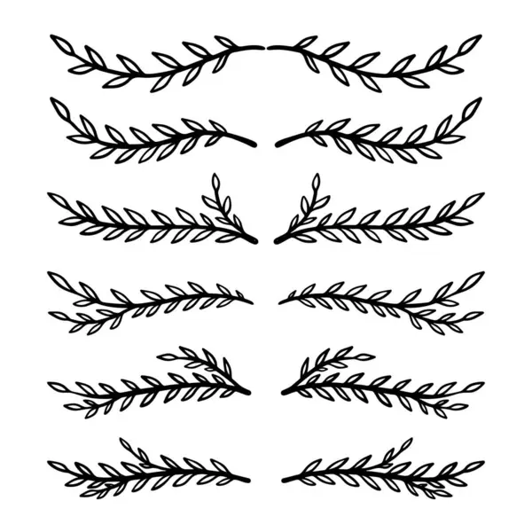 El çizimi çiçek dalları. Çiçek metin ayırıcıları. Tebrik kartı, tişört ve poster için tasarım elemanı. Vektör illüstrasyonu