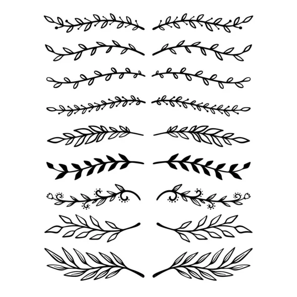 El çizimi çiçek dalları. Çiçek metin ayırıcıları. Tebrik kartı, tişört ve poster için tasarım elemanı. Vektör illüstrasyonu