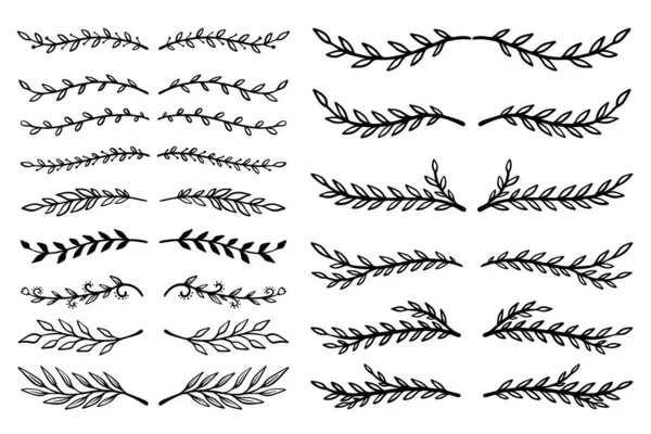 El çizimi çiçek dalları. Çiçek metin ayırıcıları. Tebrik kartı, tişört ve poster için tasarım elemanı. Vektör illüstrasyonu