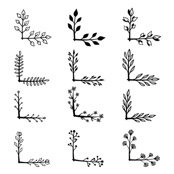 Çiçek desenli el çizimleri. Çiçek metin ayırıcıları. Tebrik kartı, tişört ve poster için tasarım elemanı. Vektör illüstrasyonu