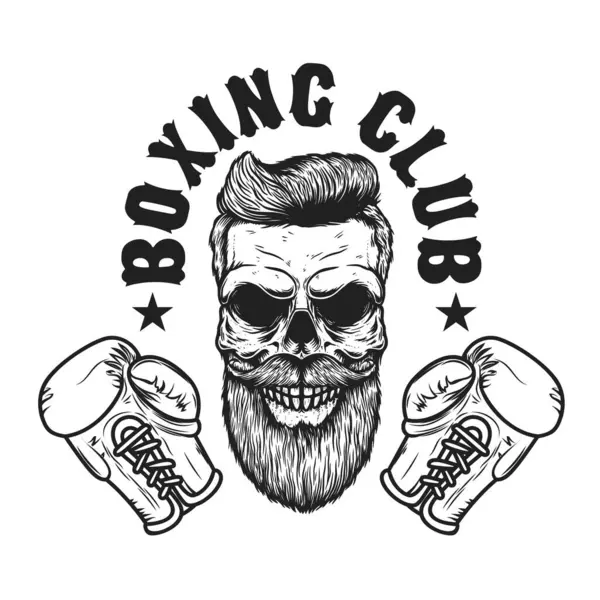Boxing club. Skull with boxing gloves. Design element for logo, label, sign, emblem, poster. Vector illustration