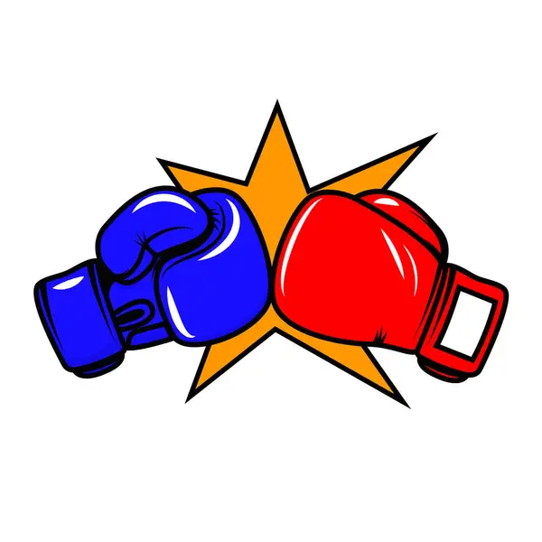 Illustration of fighting boxing gloves. Design element for logo, label, sign, emblem, poster. Vector illustration