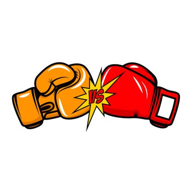 Dövüş eldivenlerinin tasviri. Logo, etiket, işaret, amblem, poster tasarımı. Vektör illüstrasyonu