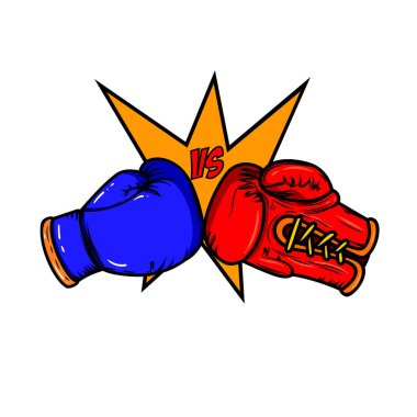 Dövüş eldivenlerinin tasviri. Logo, etiket, işaret, amblem, poster tasarımı. Vektör illüstrasyonu