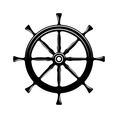 Klasik monokrom tarzında direksiyon simidi tasviri. Logo, etiket, işaret, amblem, poster tasarımı. Vektör illüstrasyonu