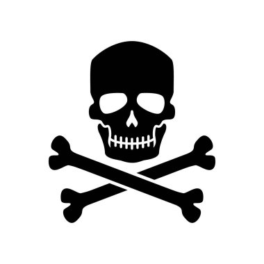 Kafatası ve çapraz kemik tasviri. Logo, etiket, işaret, amblem, poster tasarımı. Vektör illüstrasyonu