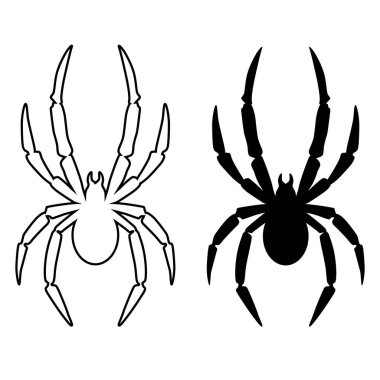 Örümcek tasviri. Logo, etiket, işaret, amblem, poster tasarımı. Vektör illüstrasyonu